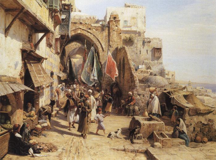 Gustav Bauernfeind Jaffa Street Scene. France oil painting art